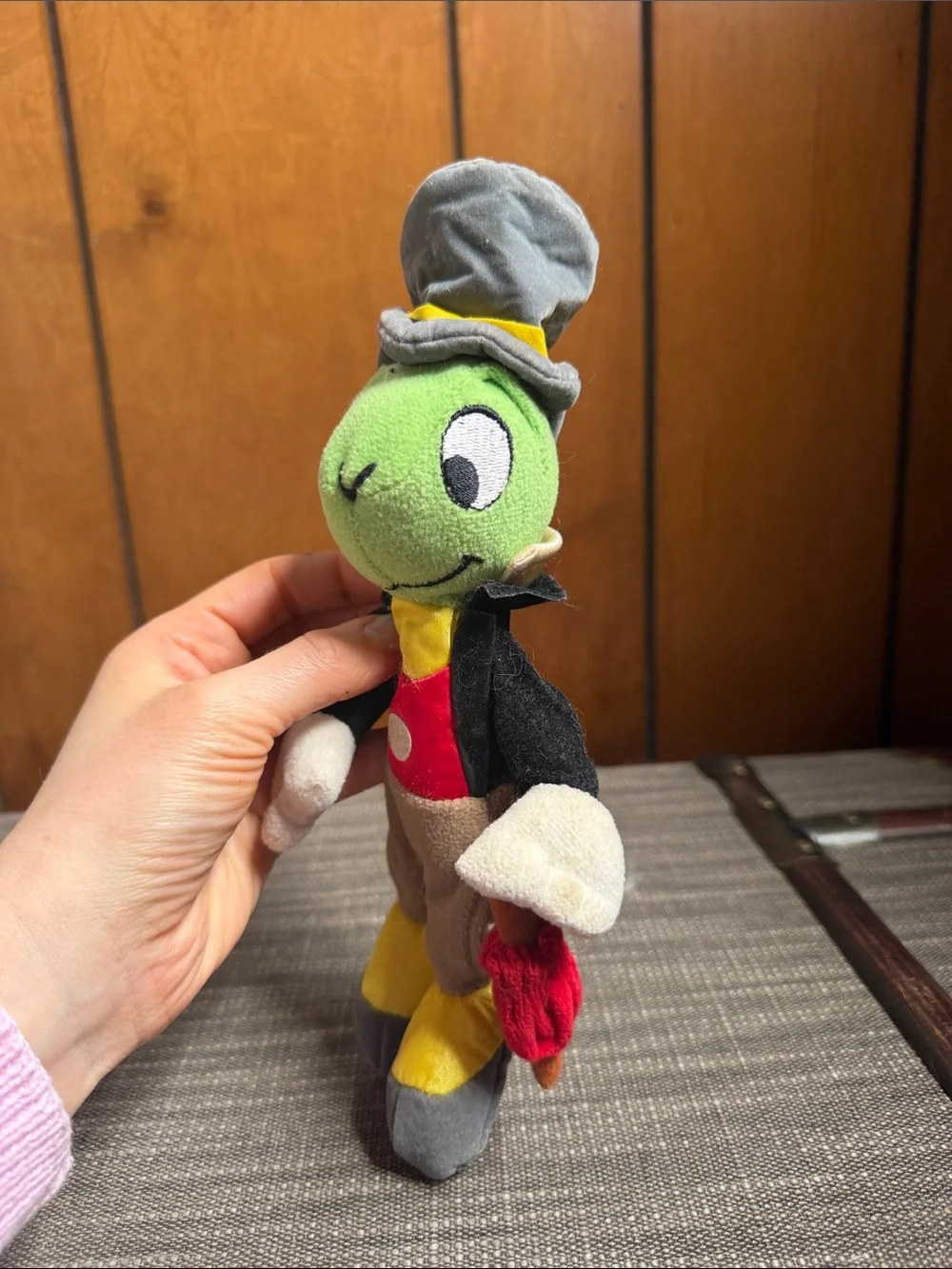 Disney Green Jiminy Cricket Plush with Gray Hat and Red Vest